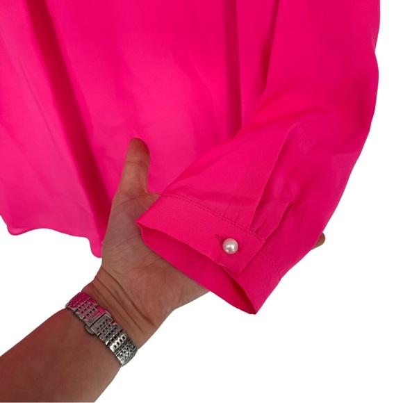 Amanda Uprichard Large Silk Jeweled Collar Blouse Pink Pearl Rhinestone Holiday - Picture 6 of 7